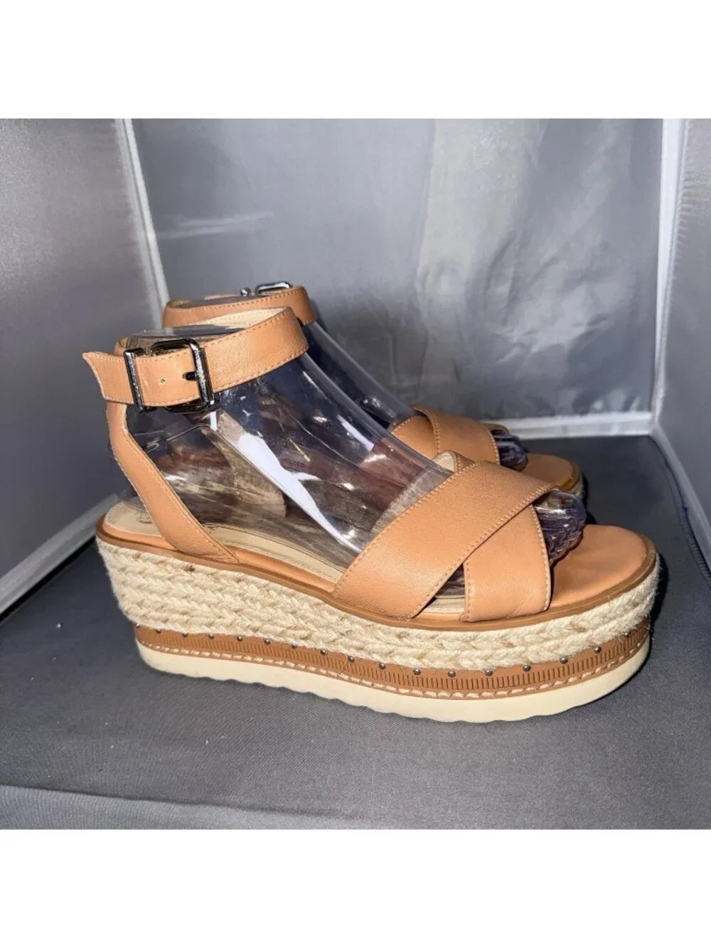Vince Camuto Martinda Tan Leather Platform Espadrille Sandals Size 7.5